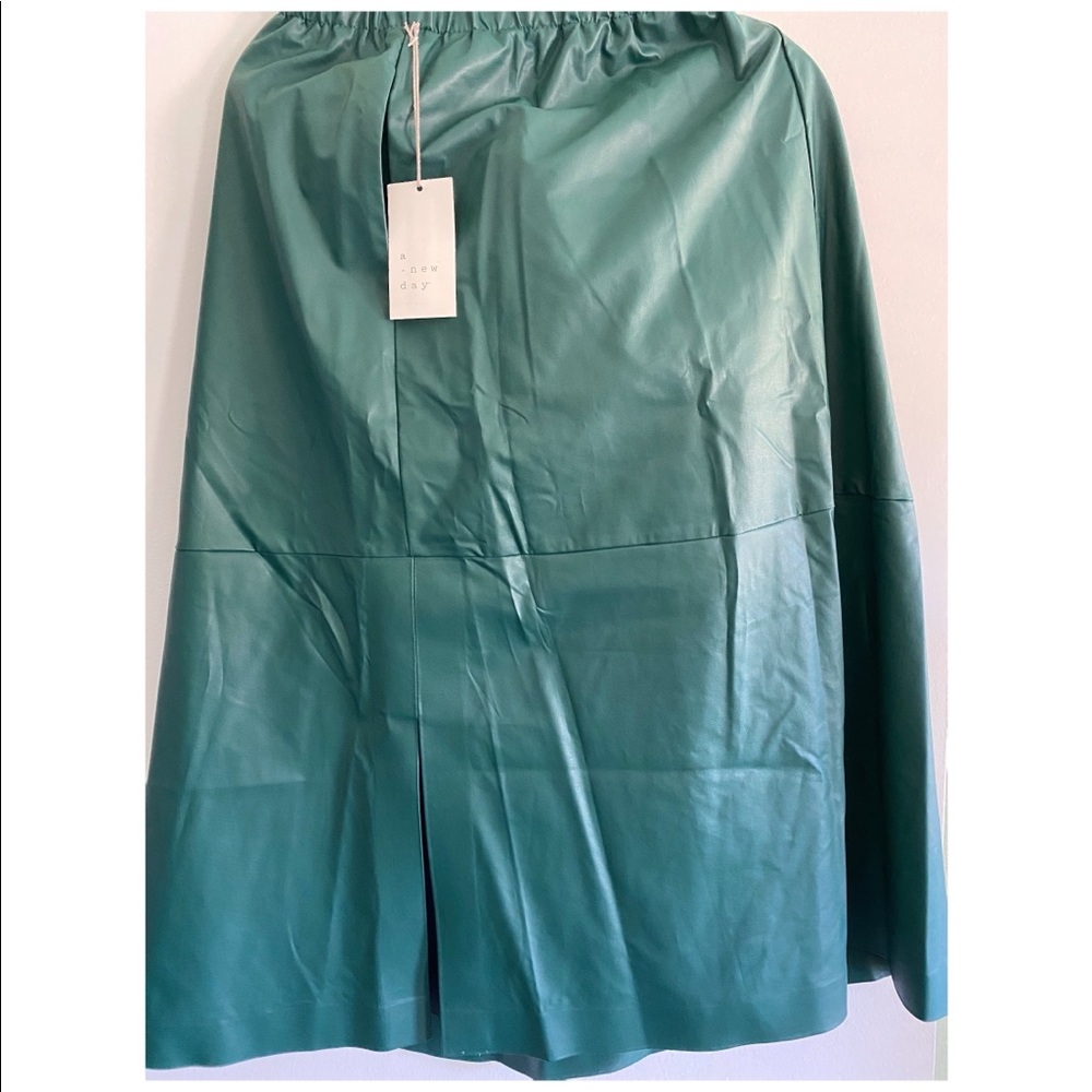 Never Worn Green A- Line Faux Leather Skirt